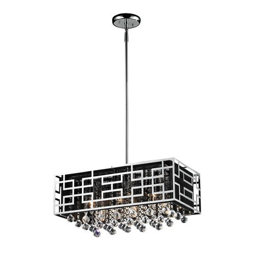 Six-Light Chrome Island Pendant with Black String Shade