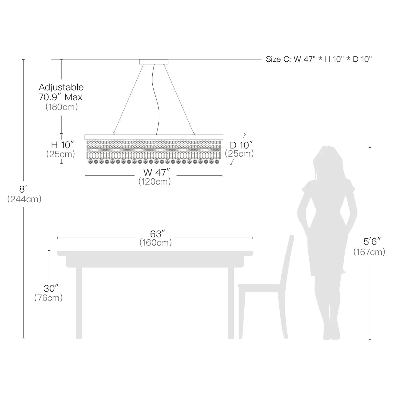 Crystal Kitchen Rectangle Chandelier