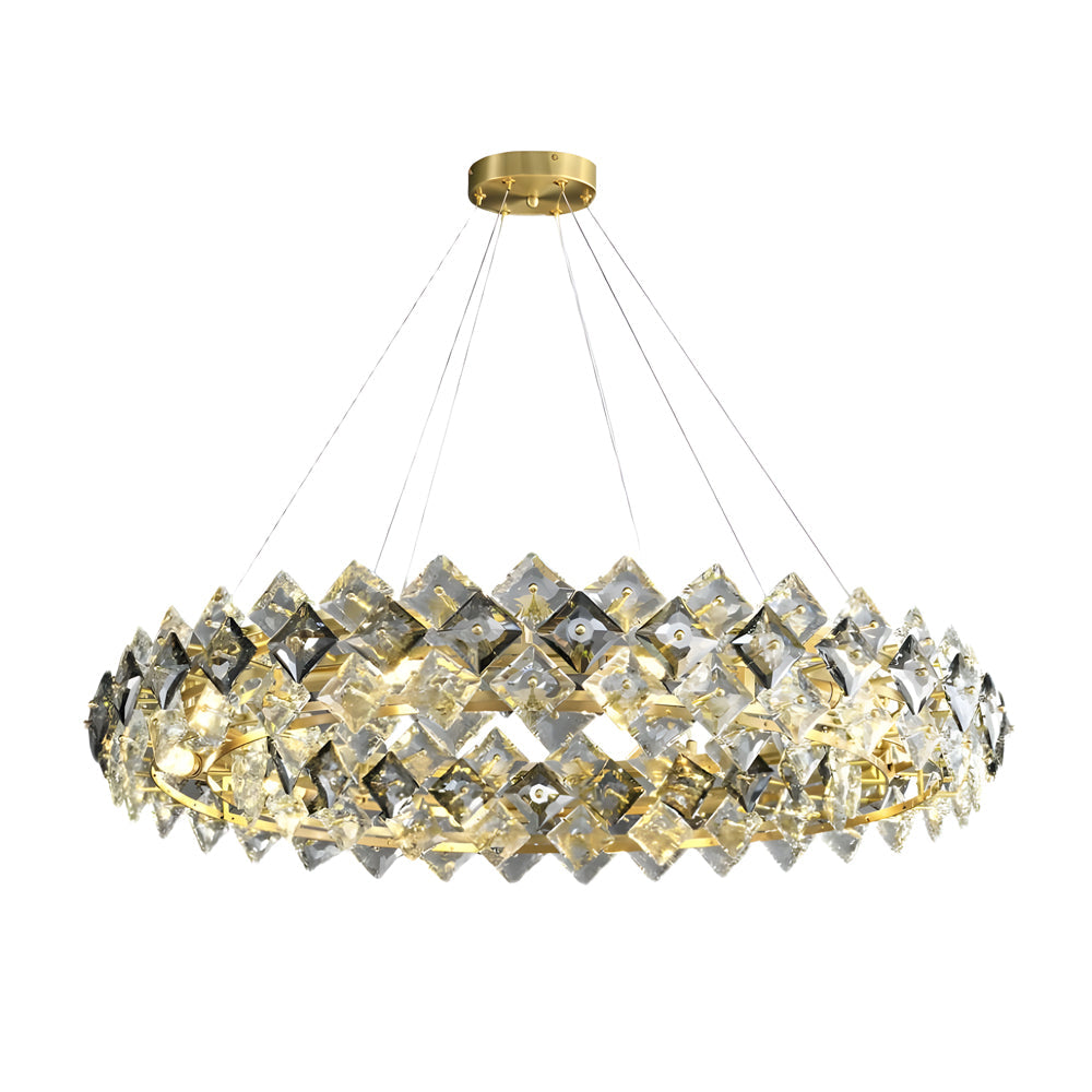 Round Long Crystal Copper Post-Modern Chandelier Dining