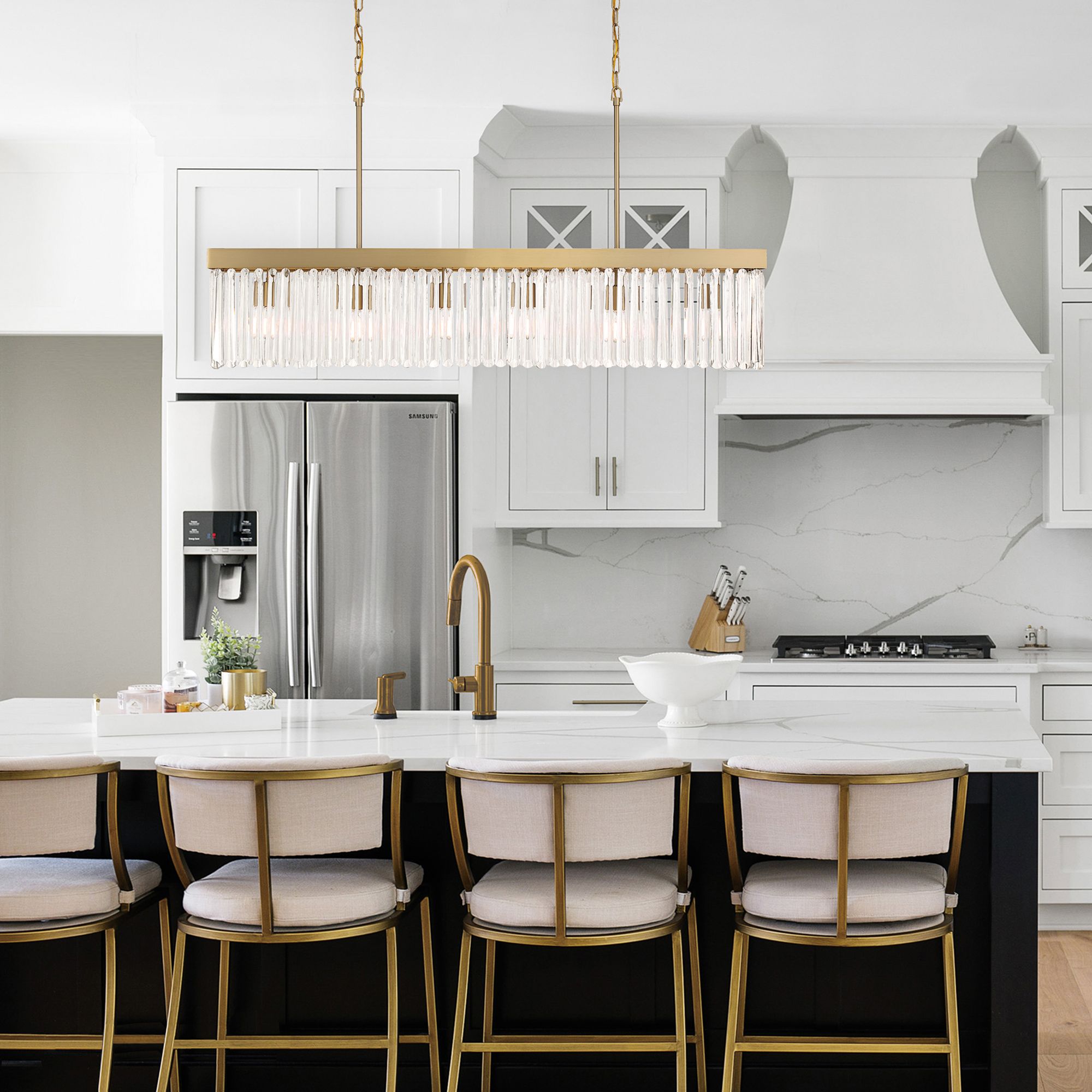49" 6-Light Modern Gold and Crystal Linear Chandelier