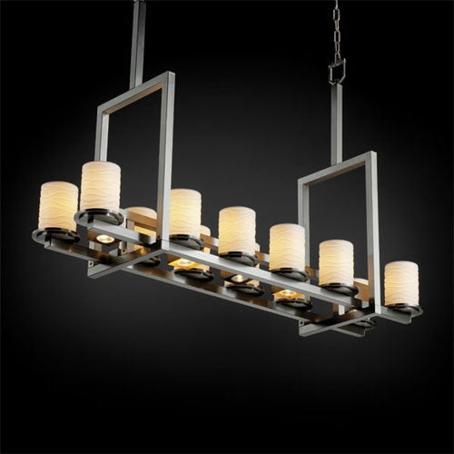 12-Up and Five-Downlight Brushed Nickel Tall Chandelier