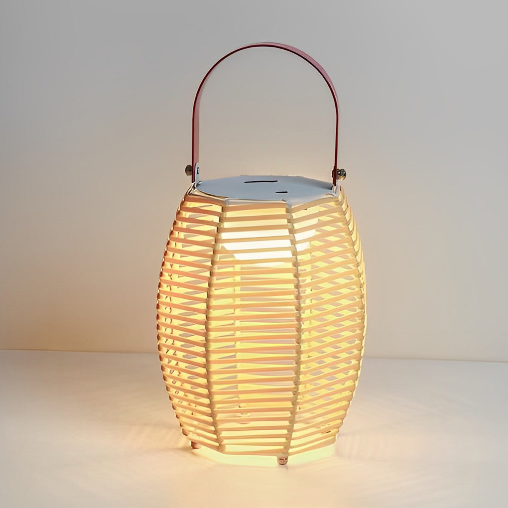 Portable Rattan Lantern Waterproof LED Solar Floor Lamp