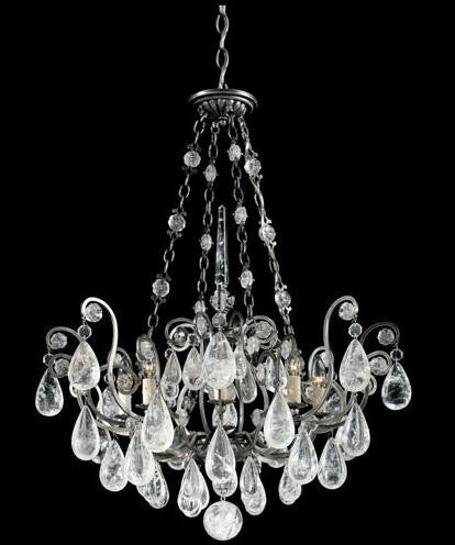 Pewter Eight-Light Clear Rock Chandelier