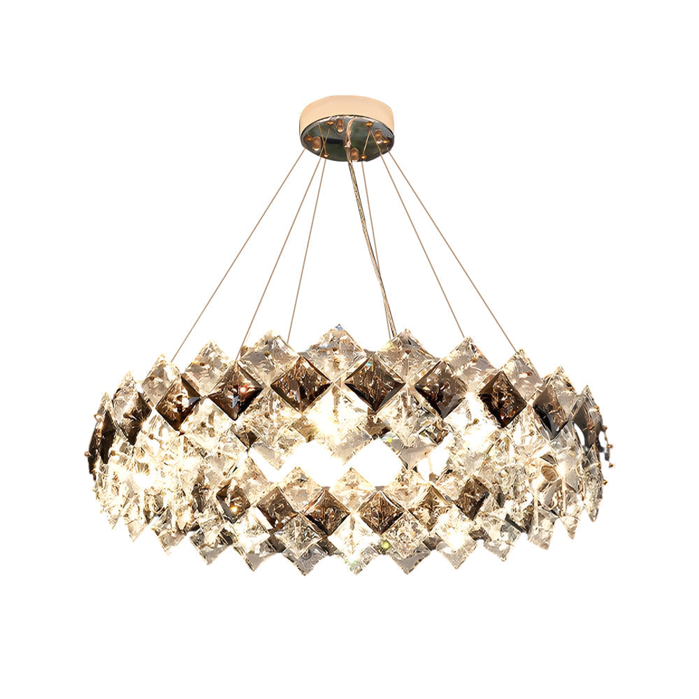 Round Long 3 Step Dimming Crystal Chandelier Dining