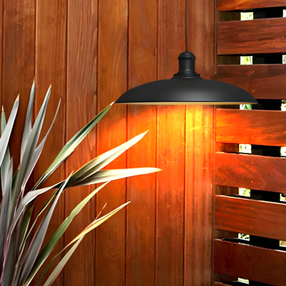 Round Black Hanging Outdoor Pendant Light Metal