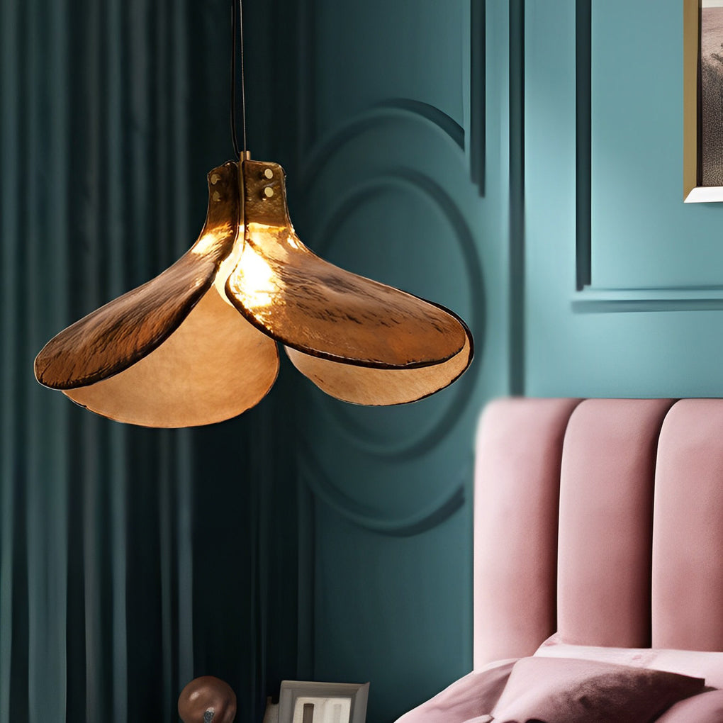 Four-leaf Flower Design Glass Copper Brown Chandelier