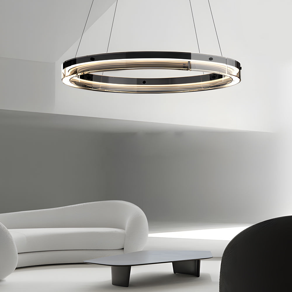 Black Glass Dimmable LED Ring Chandelier