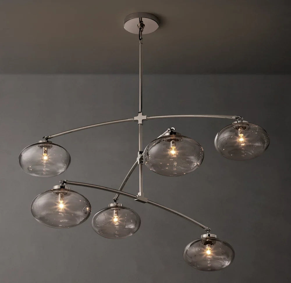 Close-up angle of Cabrette Clear Glass Mobile Round Chandelier showing form and material detail