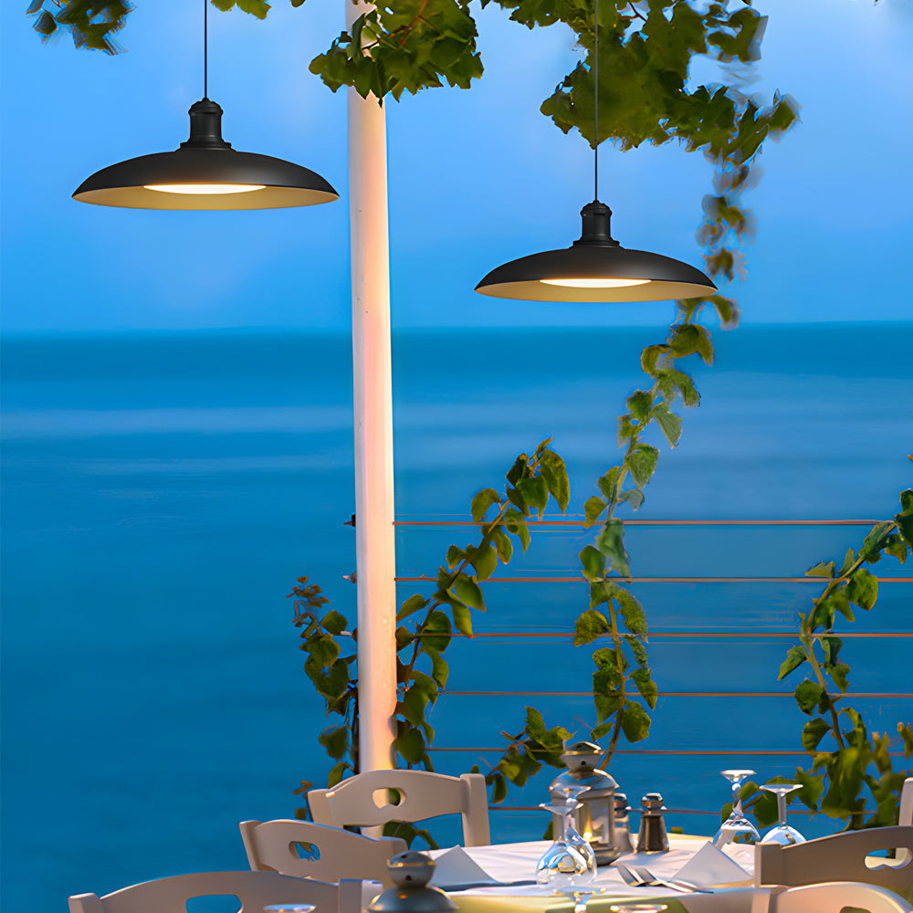 Round Black Hanging Outdoor Pendant Light Metal