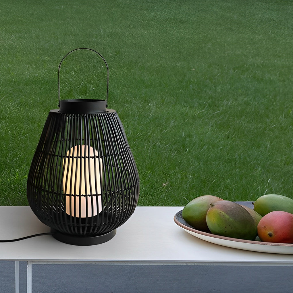 Portable Black Contemporary Iron Woven E26 Pillar Accent Exterior Lantern, Outdoor Wall Light, detail 2