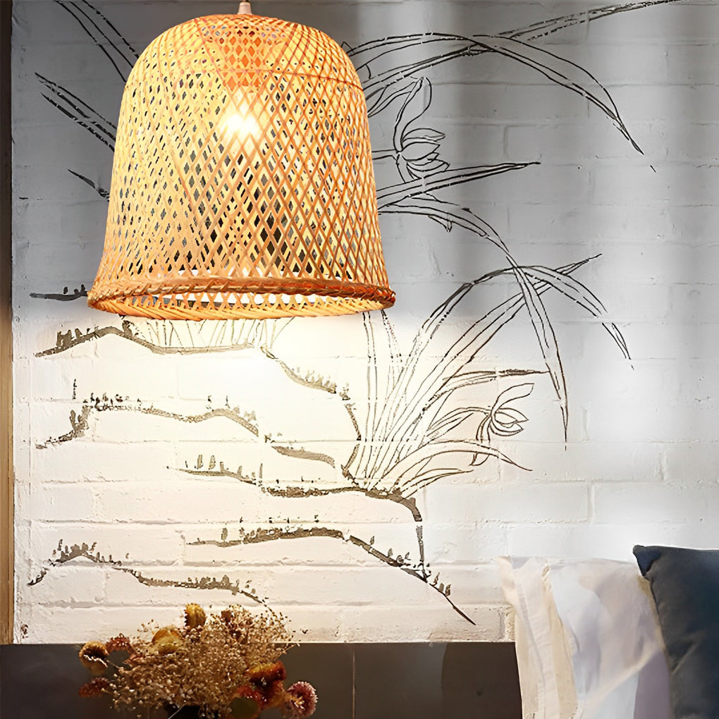 Round Bamboo Hand Woven Pendant Light Nature Inspired
