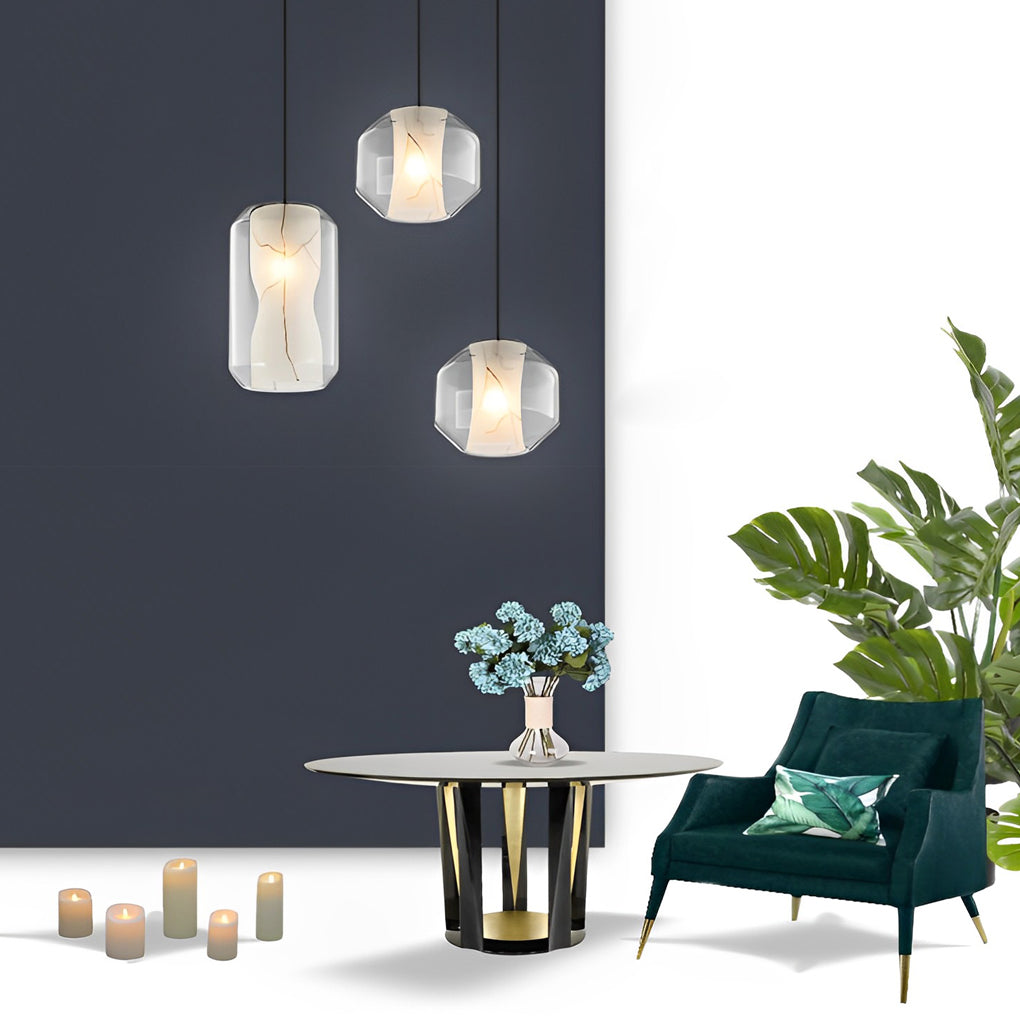 Double Glass Lampshade Metal Post-Modern Chandelier