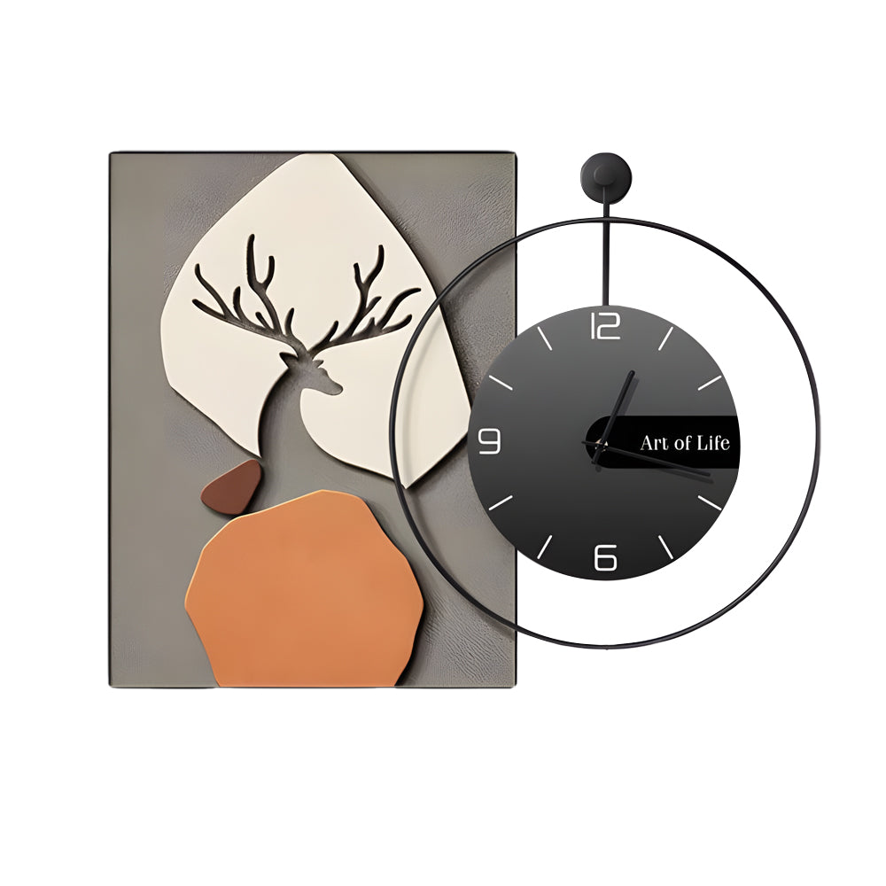 Geometric Silent Wall Clock Canvas Painting Wall Sconce