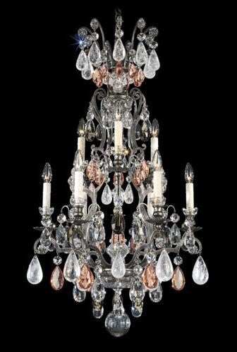 Pewter 10-Light Pink and Black Diamond Rock Chandelier