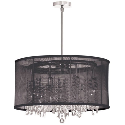 Polished Chrome Eight-Light Pendant with Organza Black