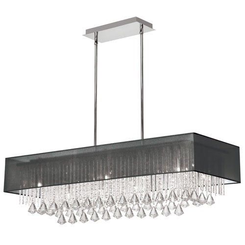 Ten-Light Horizontal Crystal Pendant with Black Shade