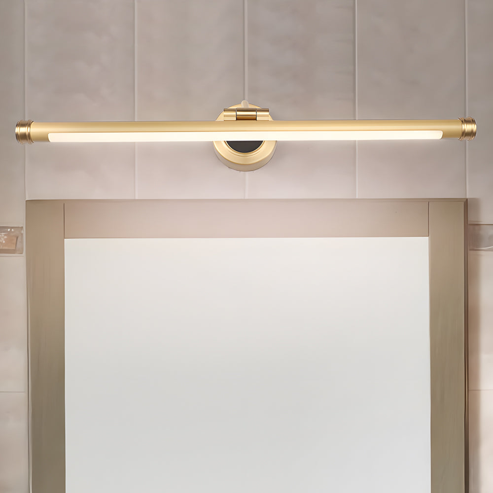 Close-up angle of Elegant Linear Gold/Black LED Vanity Light for Bathroom showing form and material detail