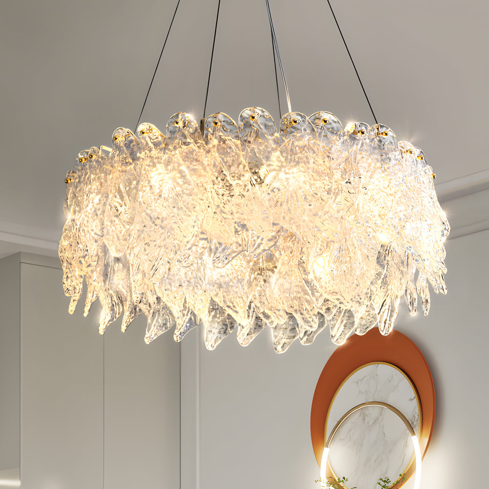Handmade Leaf Glass Round 3 Step Dimming Chandelier