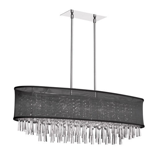 Eight-Light Crystal Oval Pendant with Oval Black Shade