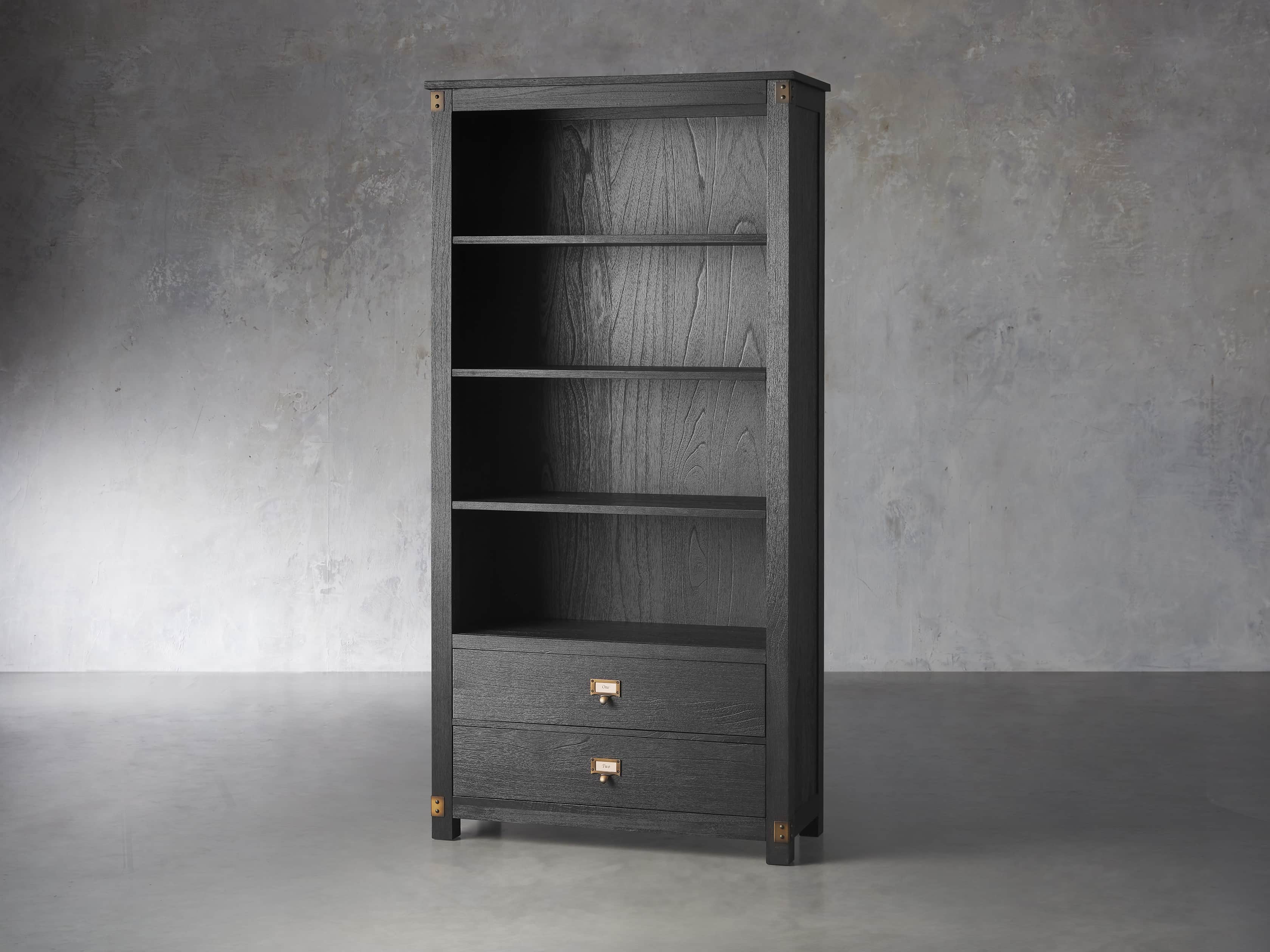 Close-up angle of Telegraph Bookcase Home Accent showing form and material detail