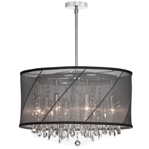 Eight-Light Polished Chrome and Crystal Pendant W