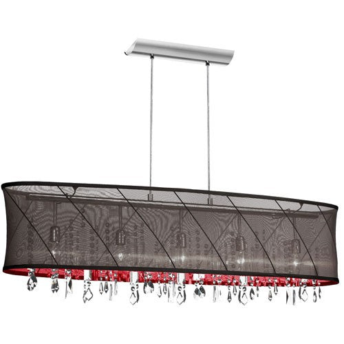 Polished Chrome Five-Light Pendant with Black/Red Swirl