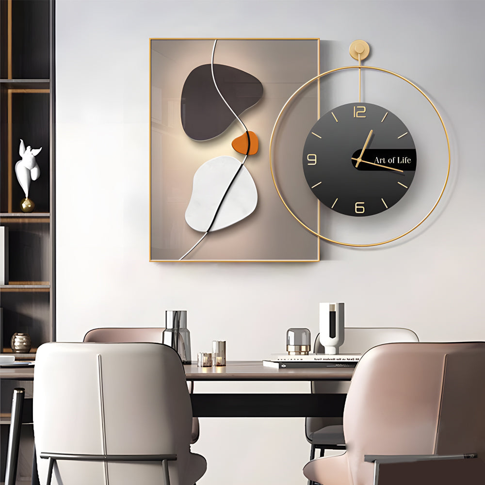 Geometric Silent Wall Clock Canvas Painting Wall Sconce