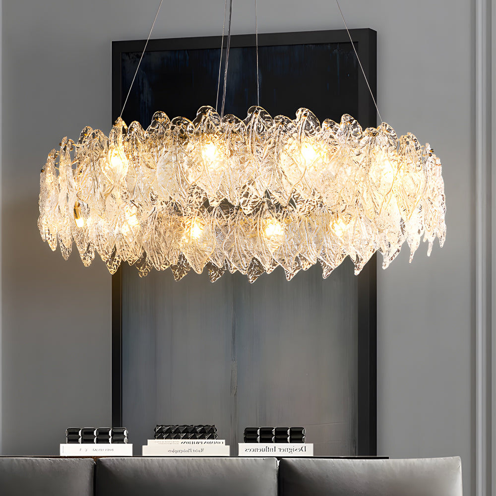 Handmade Leaf Glass Round 3 Step Dimming Chandelier