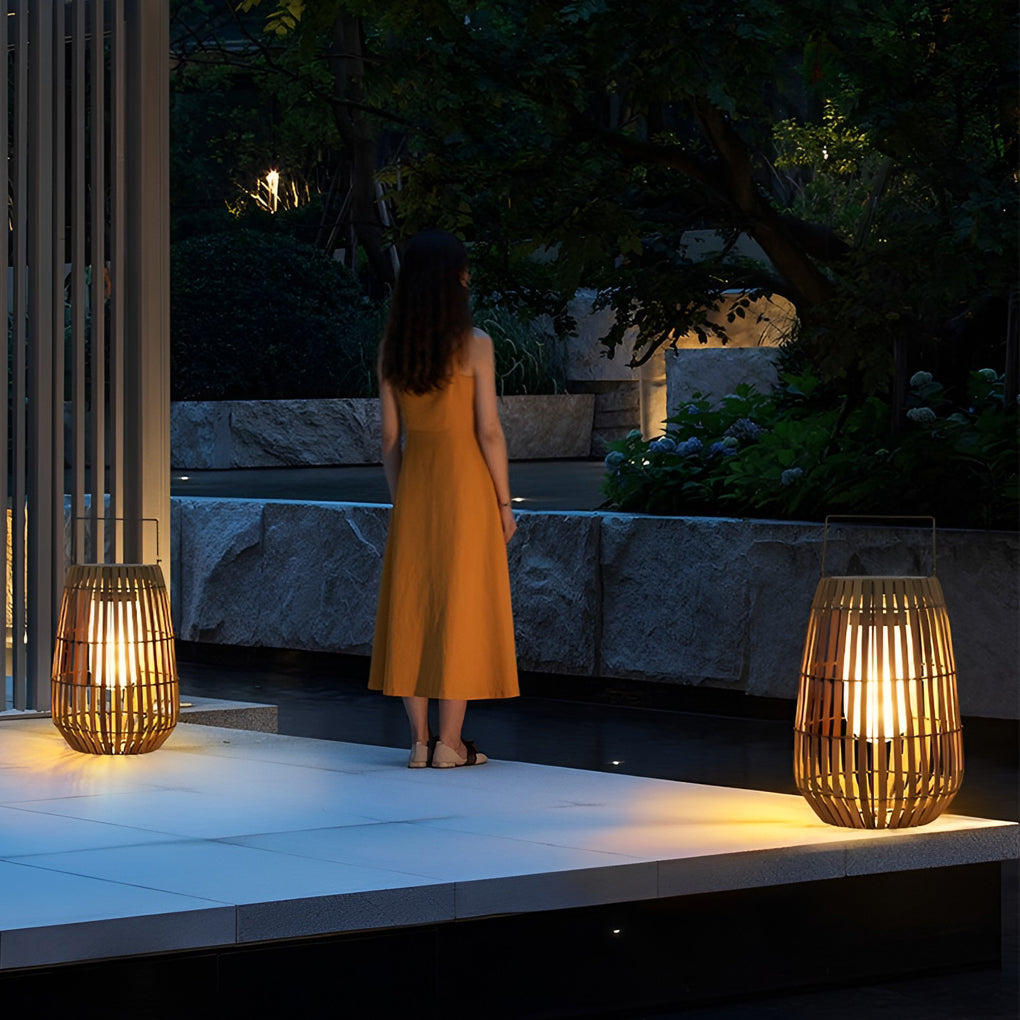 Rattan Portable Lantern Shaped LED Waterproof Solar Exterior Lights - 16" Plastic, Outdoor Wall Light, detail 4