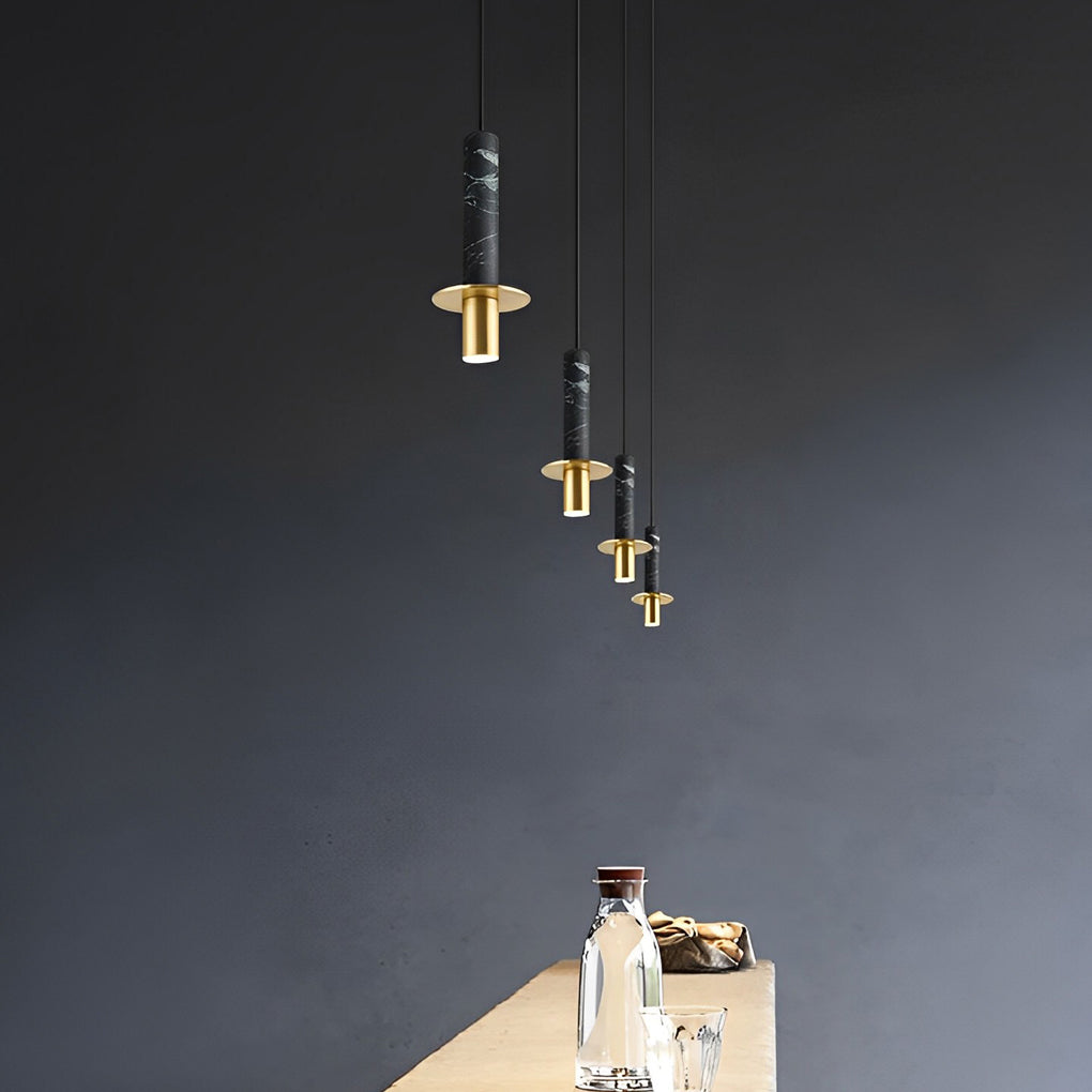 Marble Elongated Cylindrical Terrazzo LED Chandelier