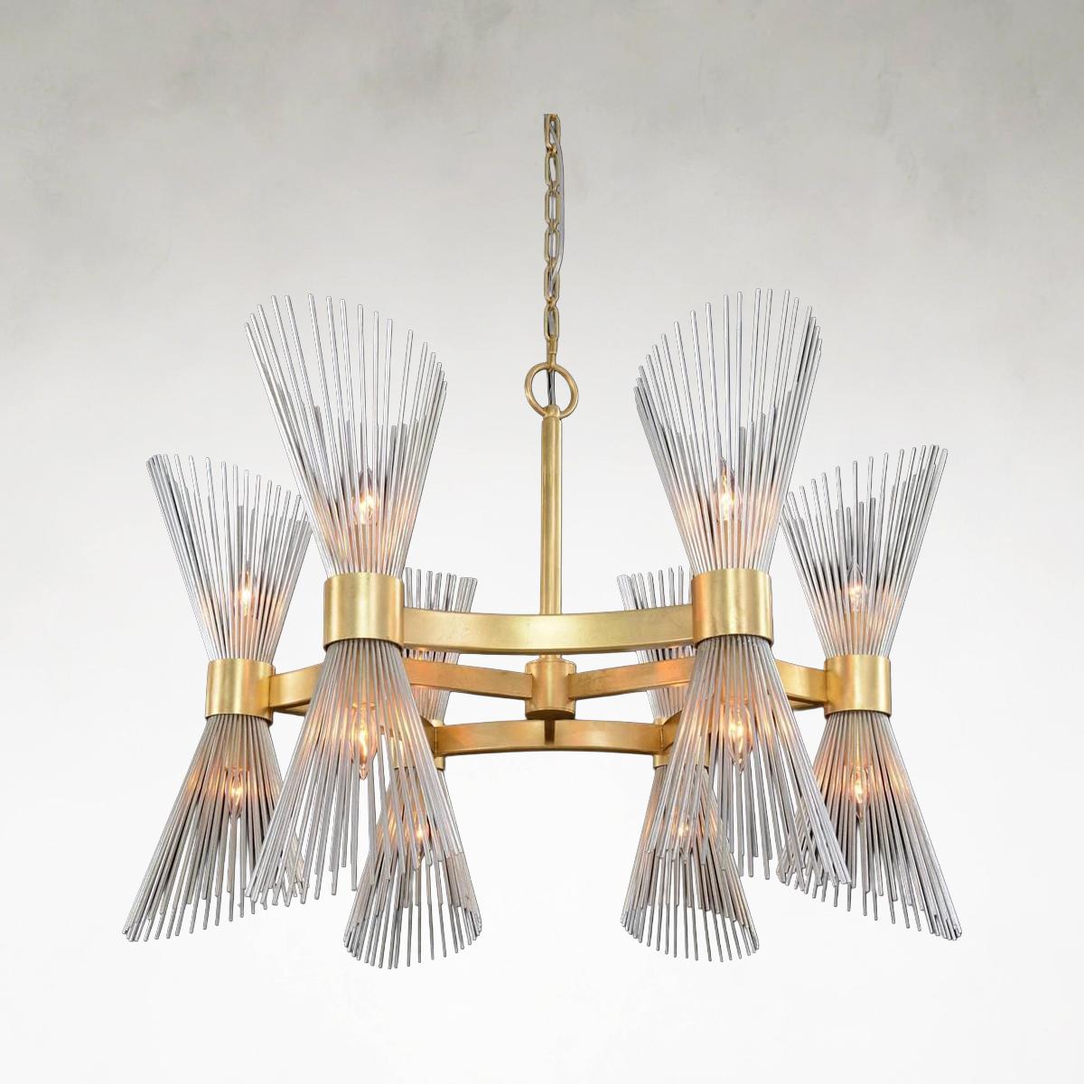 Bonheur Twelve-Light 37-Inch Ceiling Chandelier in Gold and Silver Leaf Finish