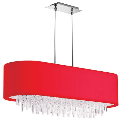Eight-Light Oval Crystal Pendant with Red Lycra Shade