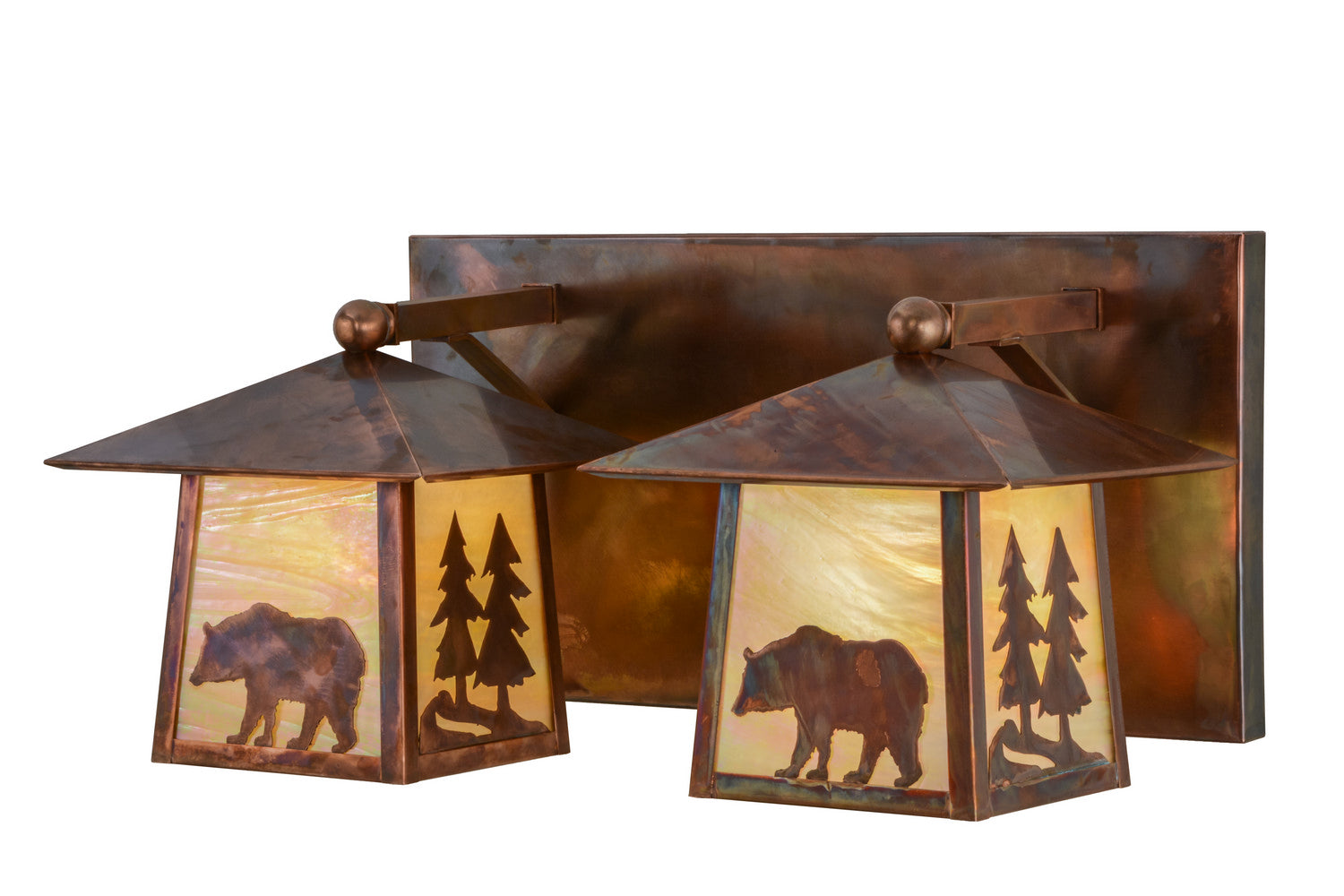 Pine Tree And Bear 22 Inch 2-Light 10.50" Vintage Copper Wall Sconce front view