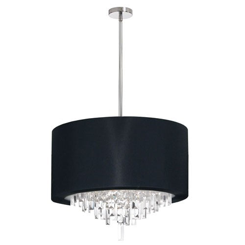 Six-Light Crystal Pendant with Black Lycra Drum Shade