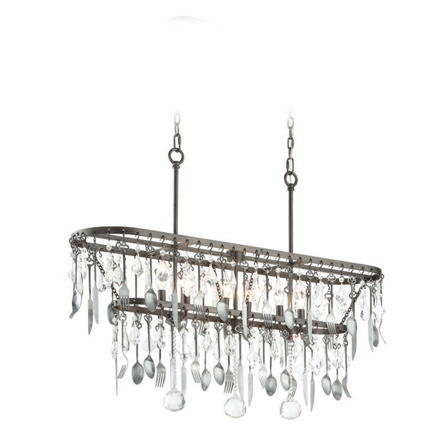 Graphite and Antique Pewter Flatware Six Linear Pendant