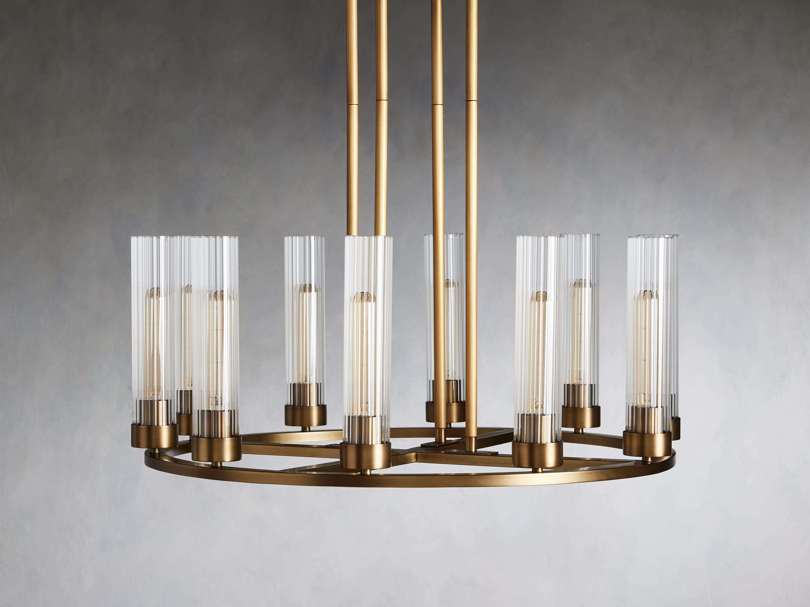 Close-up angle of Andreas 10-Light Round Chandelier showing form and material detail