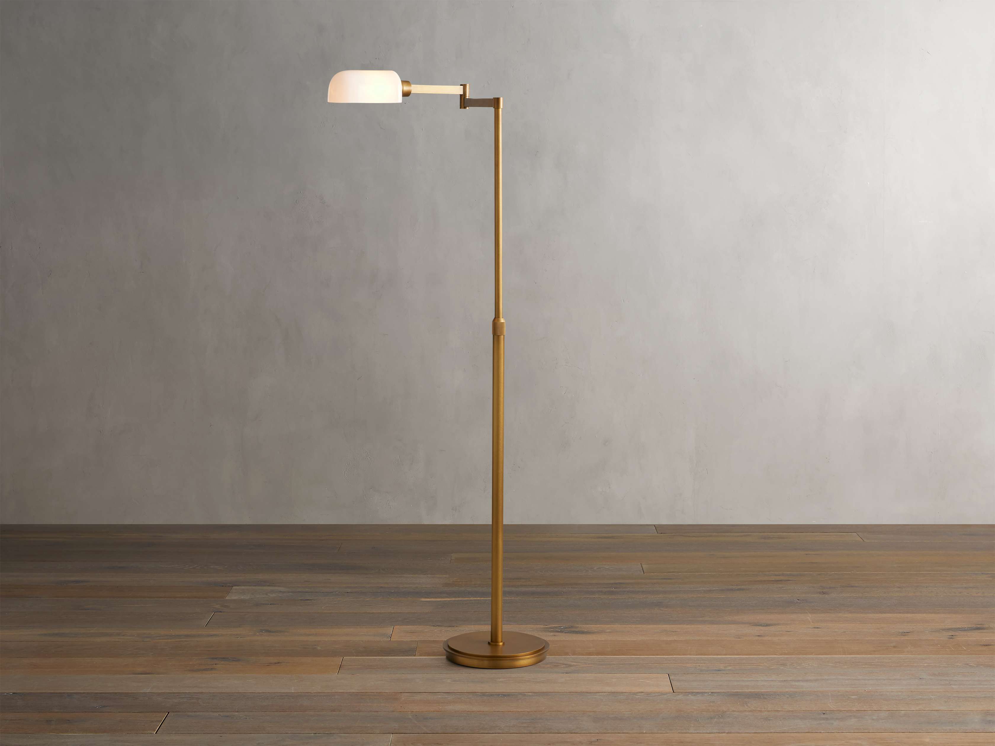 Zayd Pivot Arm Floor Lamp floor lamp in brass, glass, fabric | Tianguang Select