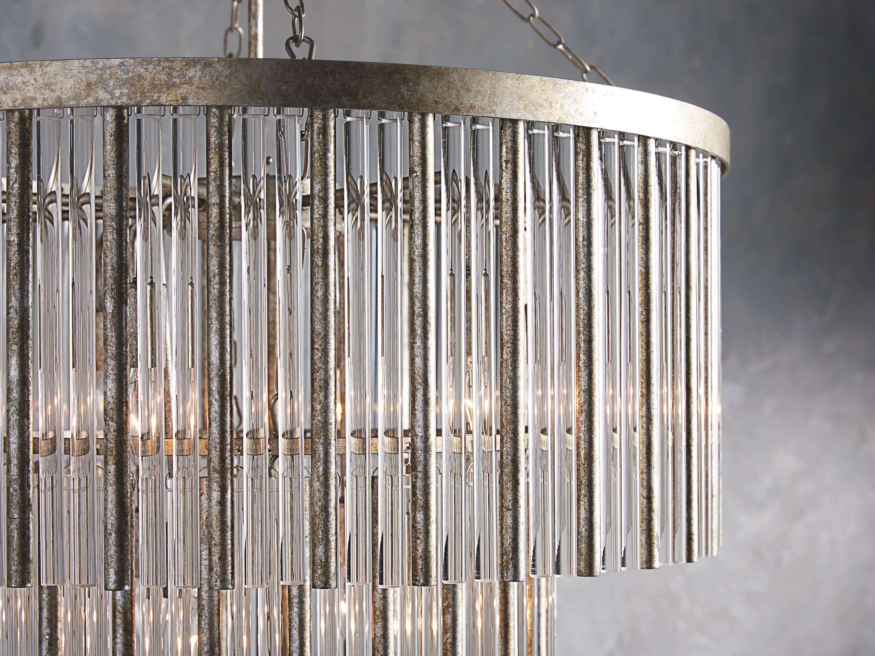 Side view of glass chandelier for scale and shape reference