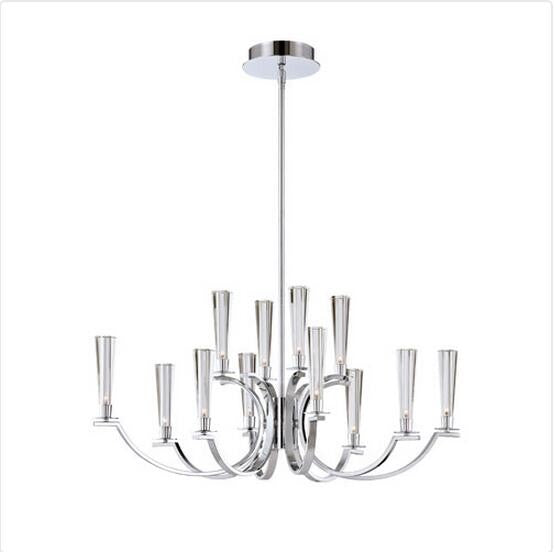 Chrome 12-Light Oval Chandelier with Clear Glass Shade