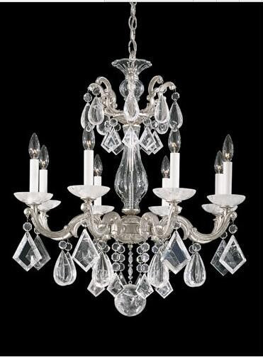 Silver Eight-Light Clear Rock Crystal Chandelier