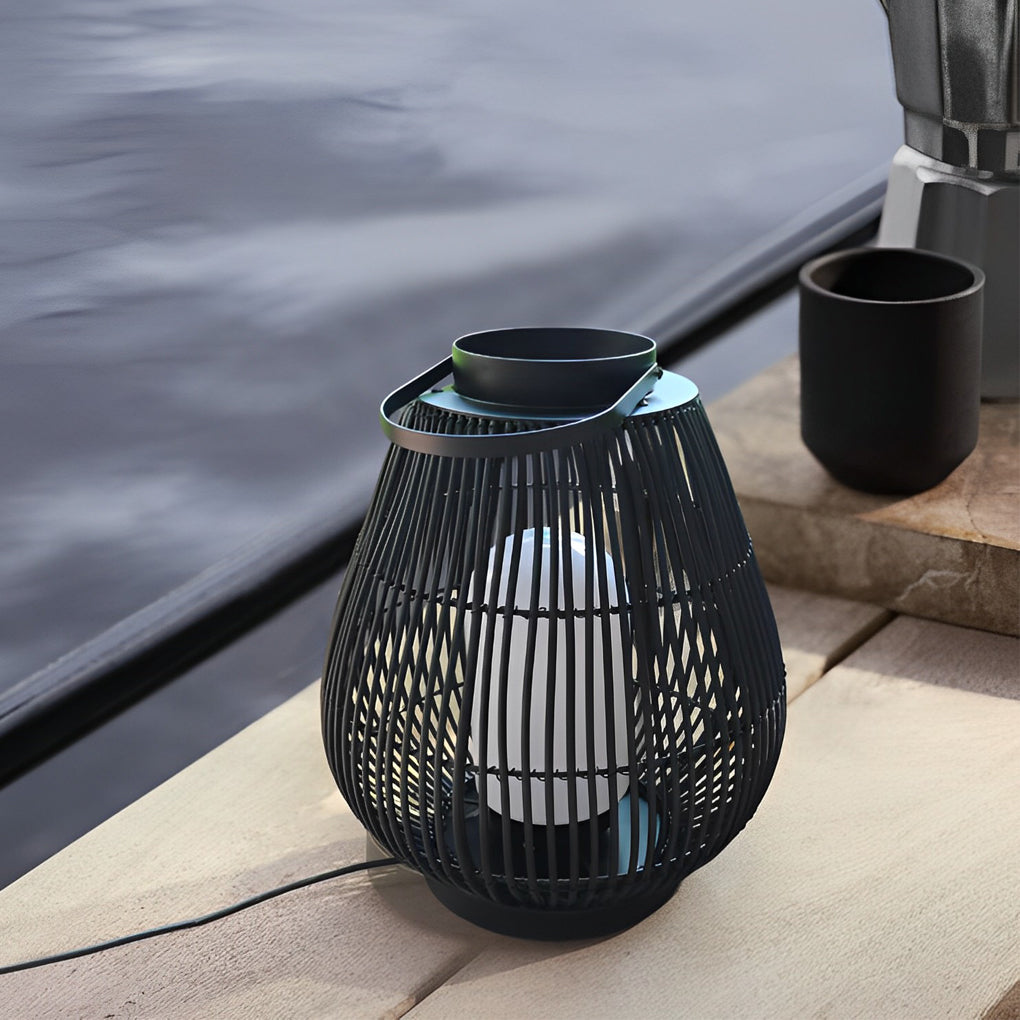 Portable Black Contemporary Iron Woven E26 Pillar Accent Exterior Lantern, Outdoor Wall Light, detail 4