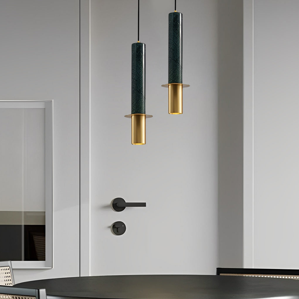 Marble Elongated Cylindrical Terrazzo LED Chandelier