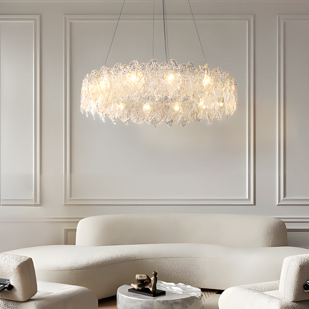 Handmade Leaf Glass Round 3 Step Dimming Chandelier