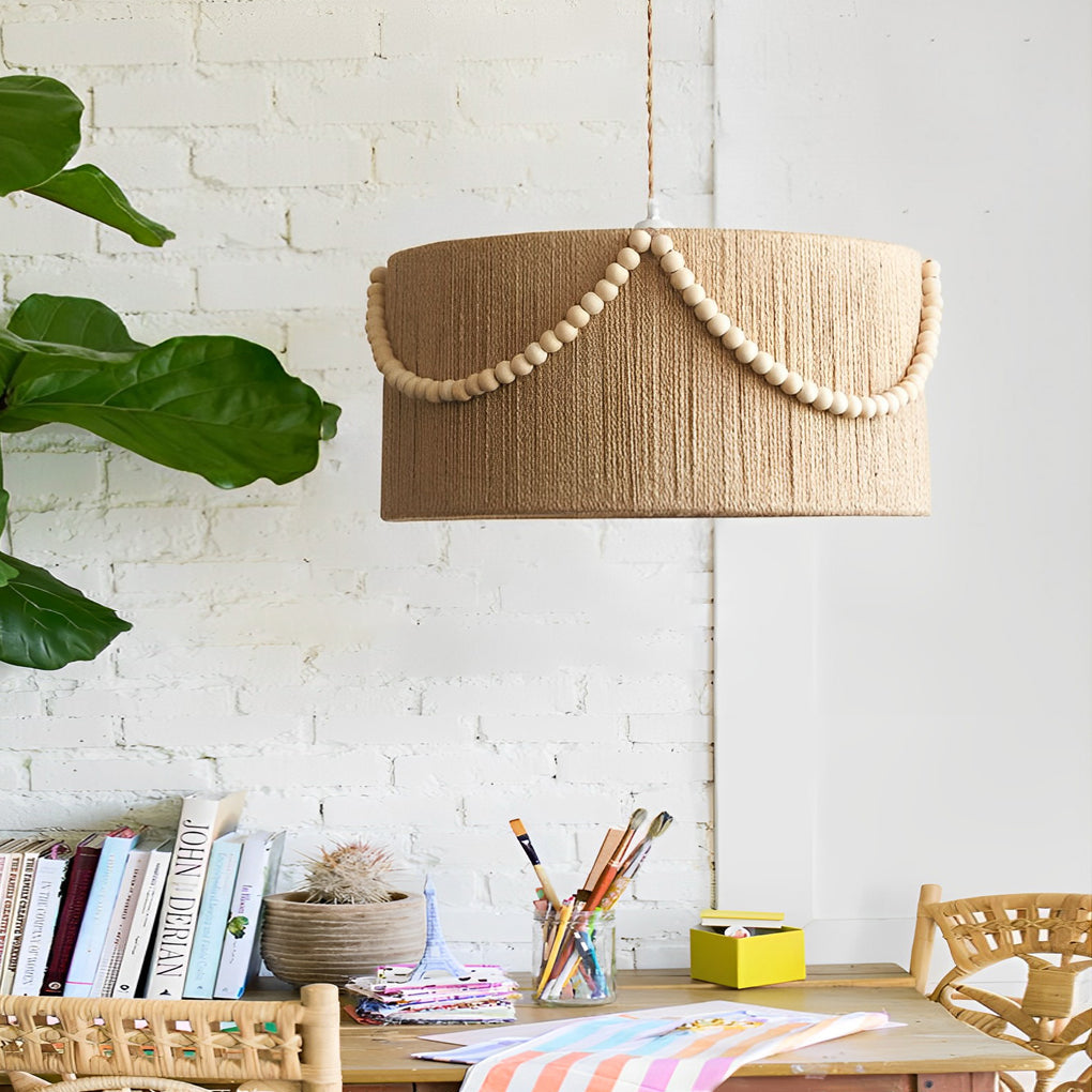 Round Twine Rope Wood Beads Tassels Boho Chandelier