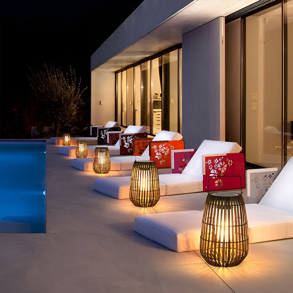 Rattan Portable Lantern Shaped LED Waterproof Solar Exterior Lights - Outdoor Light, Outdoor Wall Light, detail 6