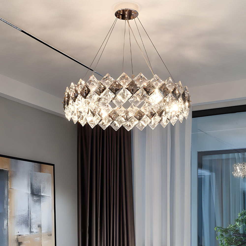 Round Long 3 Step Dimming Crystal Chandelier Dining