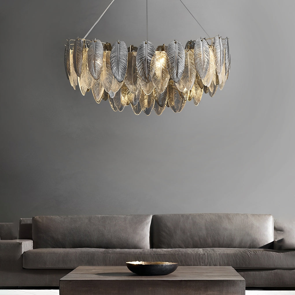 Romantic Feathers Glass Three Step Dimming Chandelier