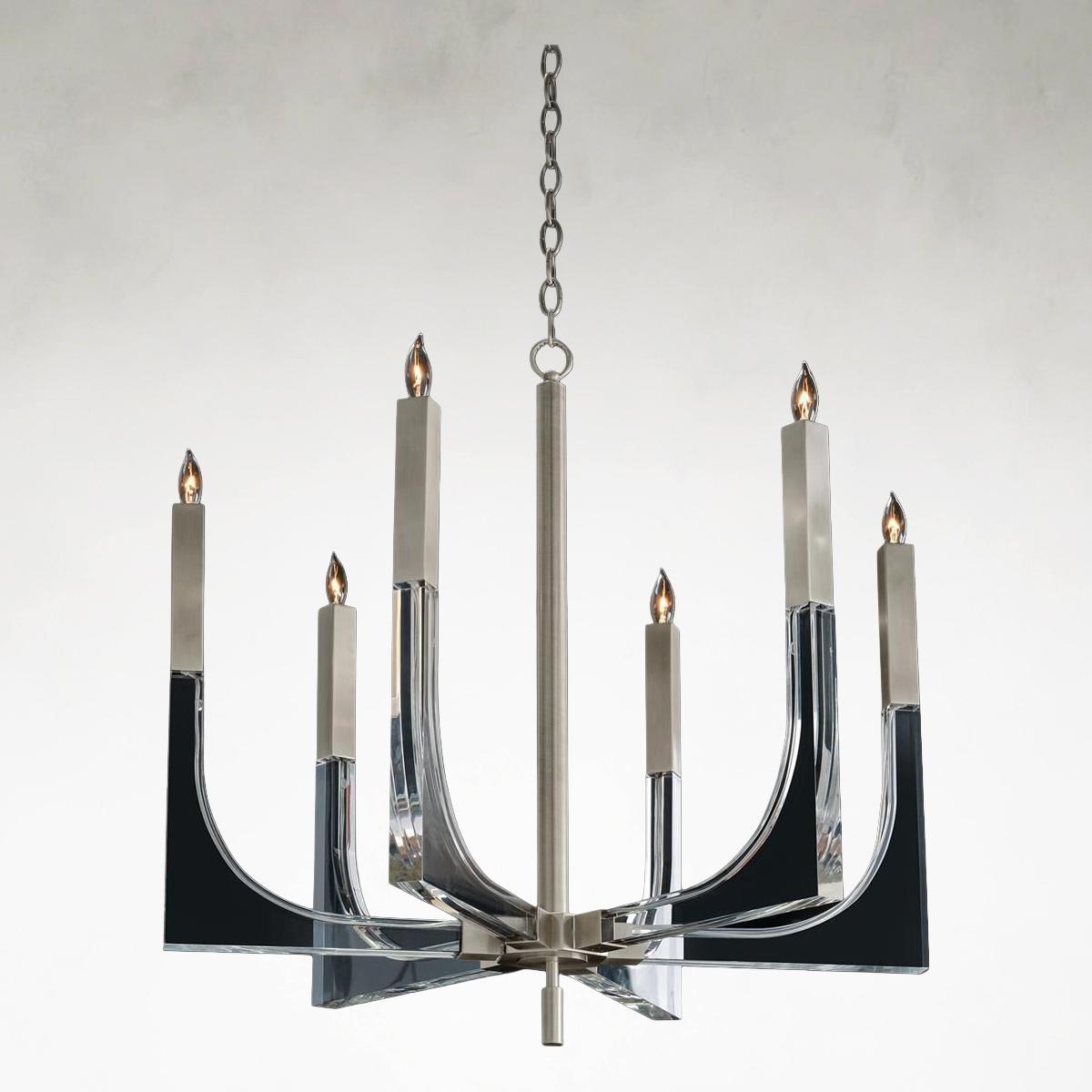 Si x -Light Acrylic and Nickel Ceiling Chandelier