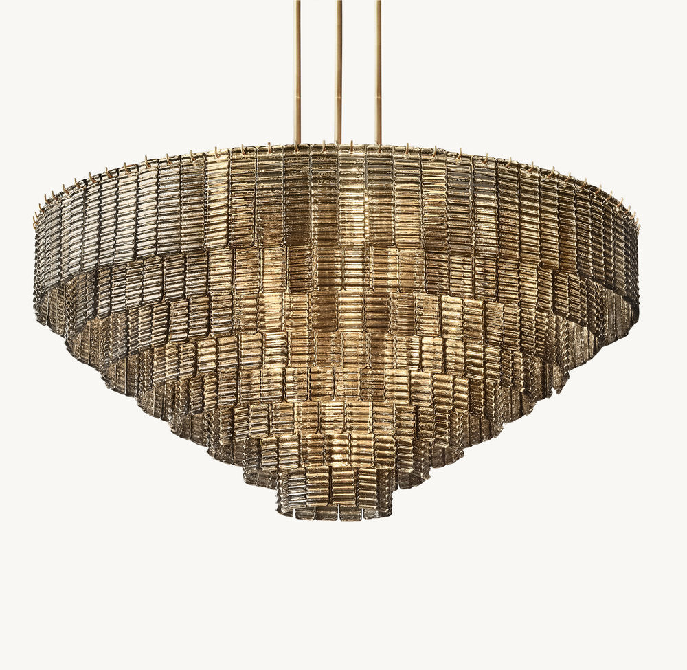 Close-up angle of Sirene Smoke Glass Round Chandelier 52" showing form and material detail
