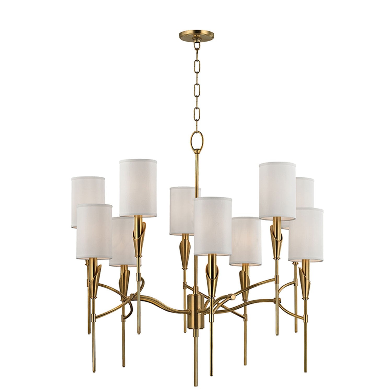 Ten-Light Chandelier with White Faux Silk Shade
